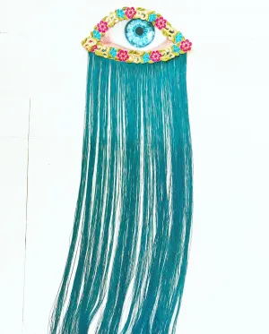 Eye Appliqué with Long Aqua Fringe