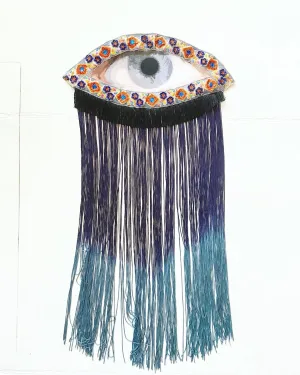 Eye Applique withBlack and Dark Blue Ombre Fringe