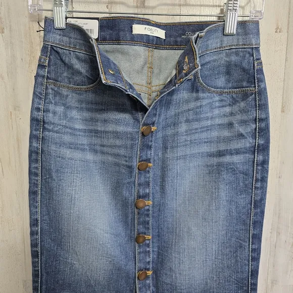Fidelity Denim Dark Vintage Button Front Pencil Jean Skirt Size 0 24 XS