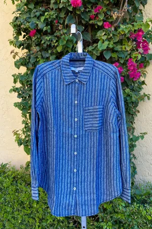 Foxcroft Haven Herringbone Blouse in Navy