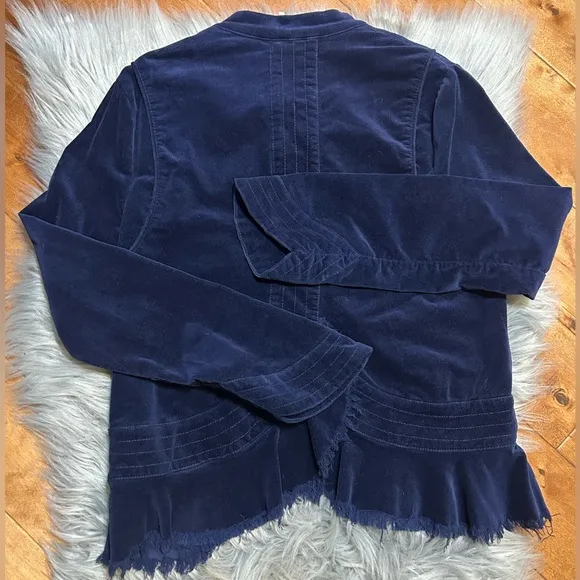 FREE PEOPLE Velvet Military Raw Hem Blazer Jacket Navy Blue Size Small
