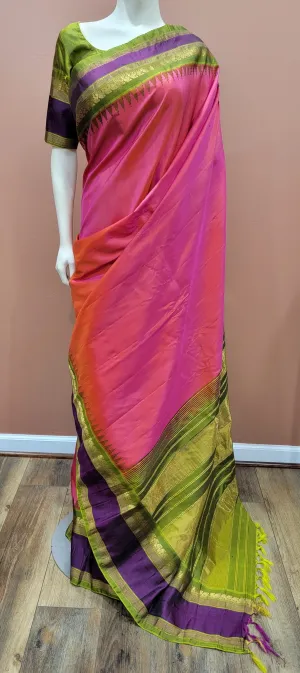 Gadwal Silk Saree w/ Blouse in Dual Colors