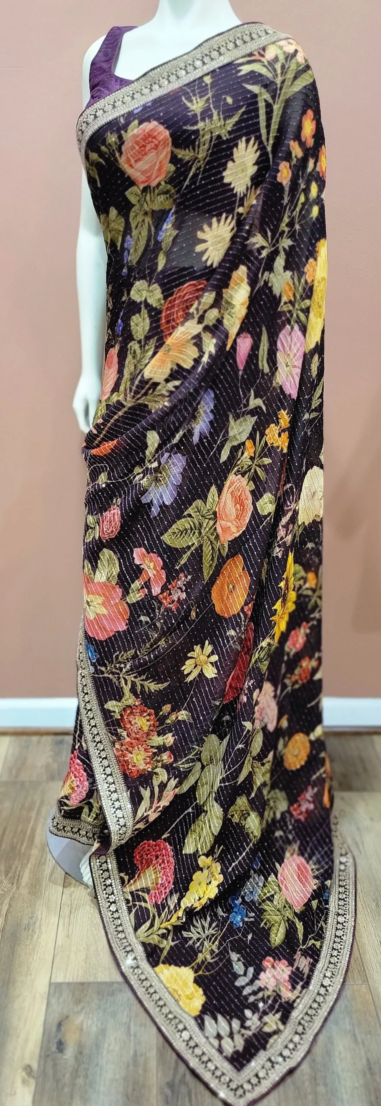 Georgette Sequence Saree w/ Blouse in Variations