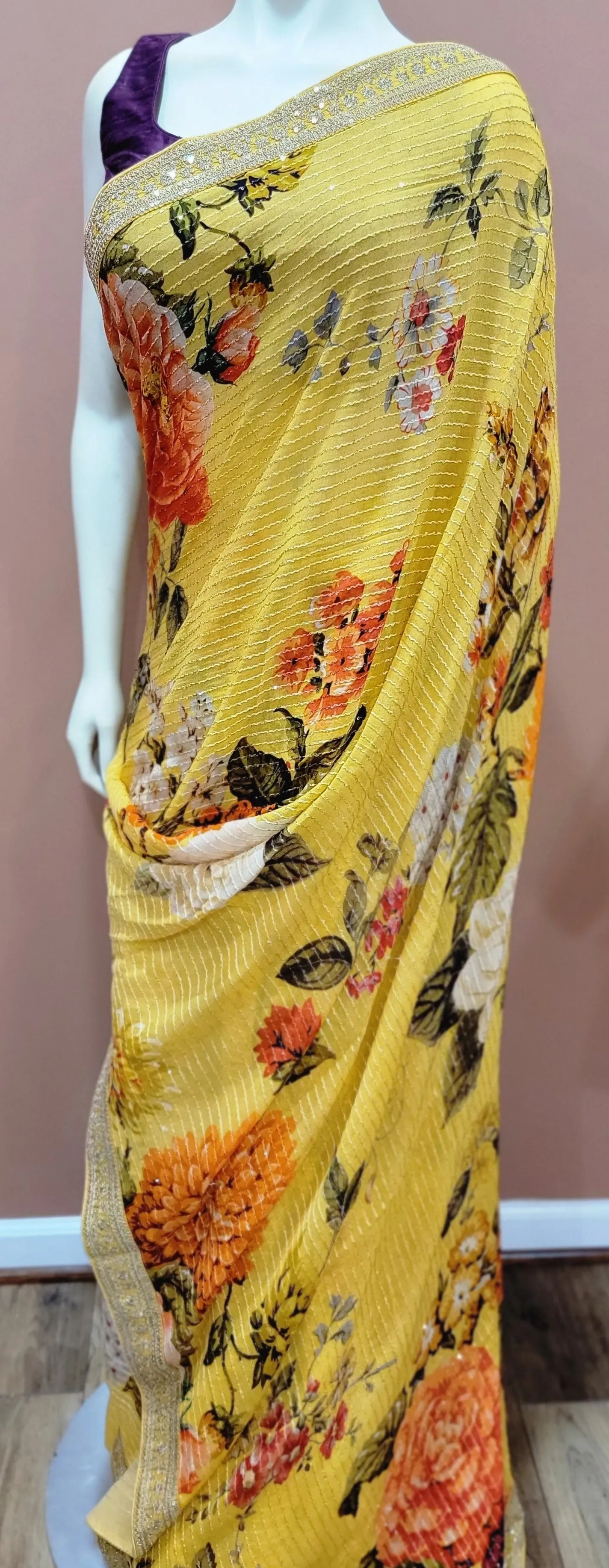 Georgette Sequence Saree w/ Blouse in Variations