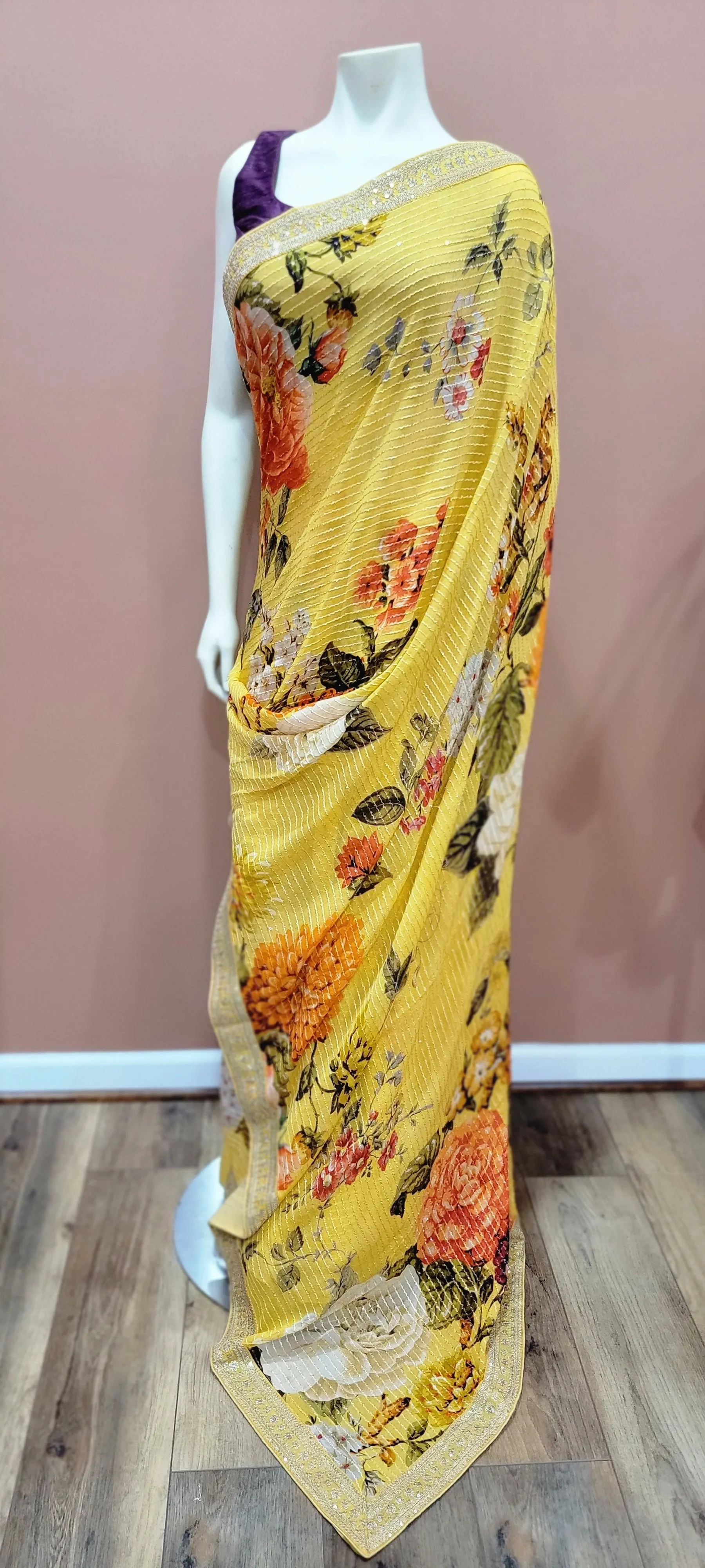 Georgette Sequence Saree w/ Blouse in Variations