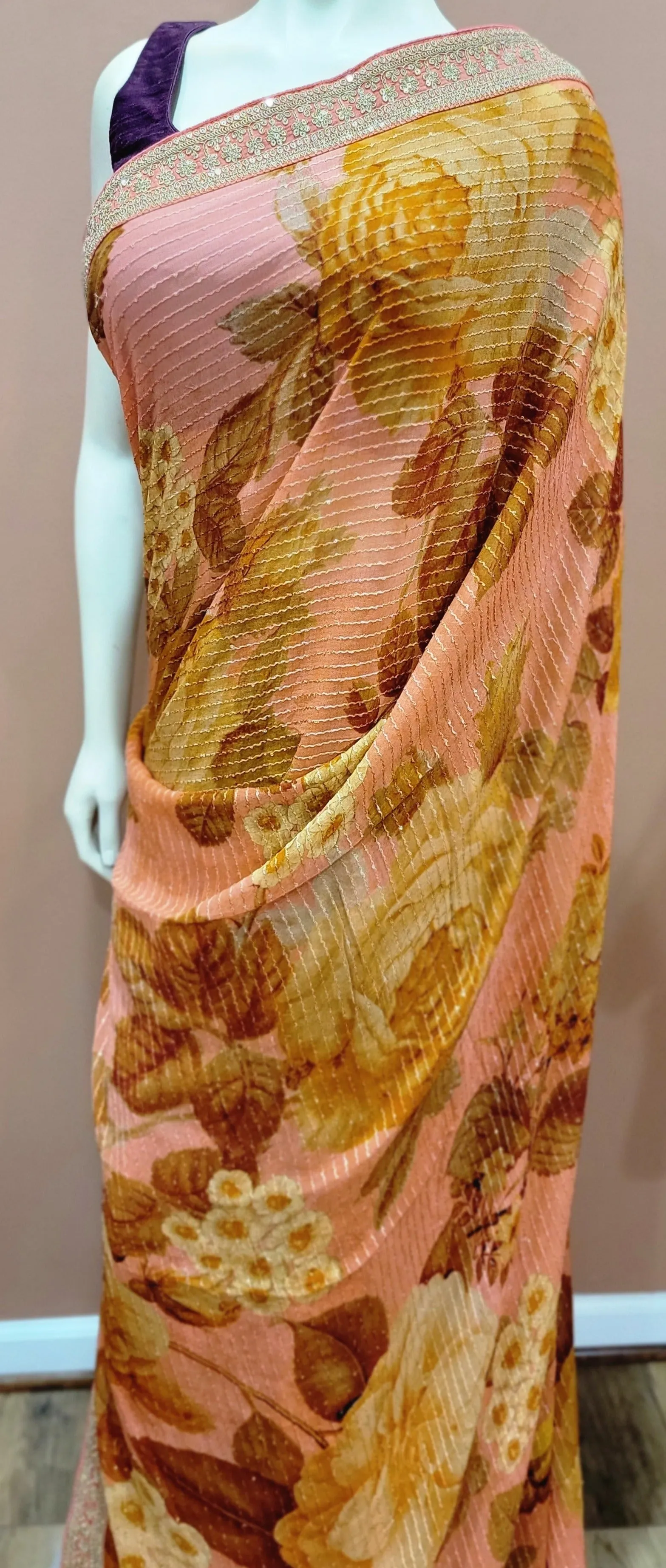 Georgette Sequence Saree w/ Blouse in Variations