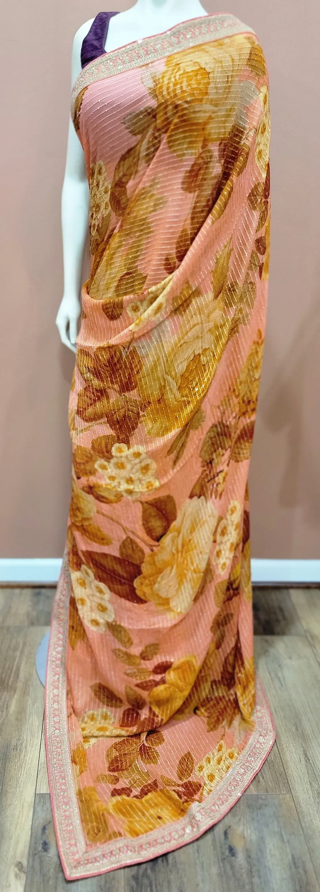 Georgette Sequence Saree w/ Blouse in Variations