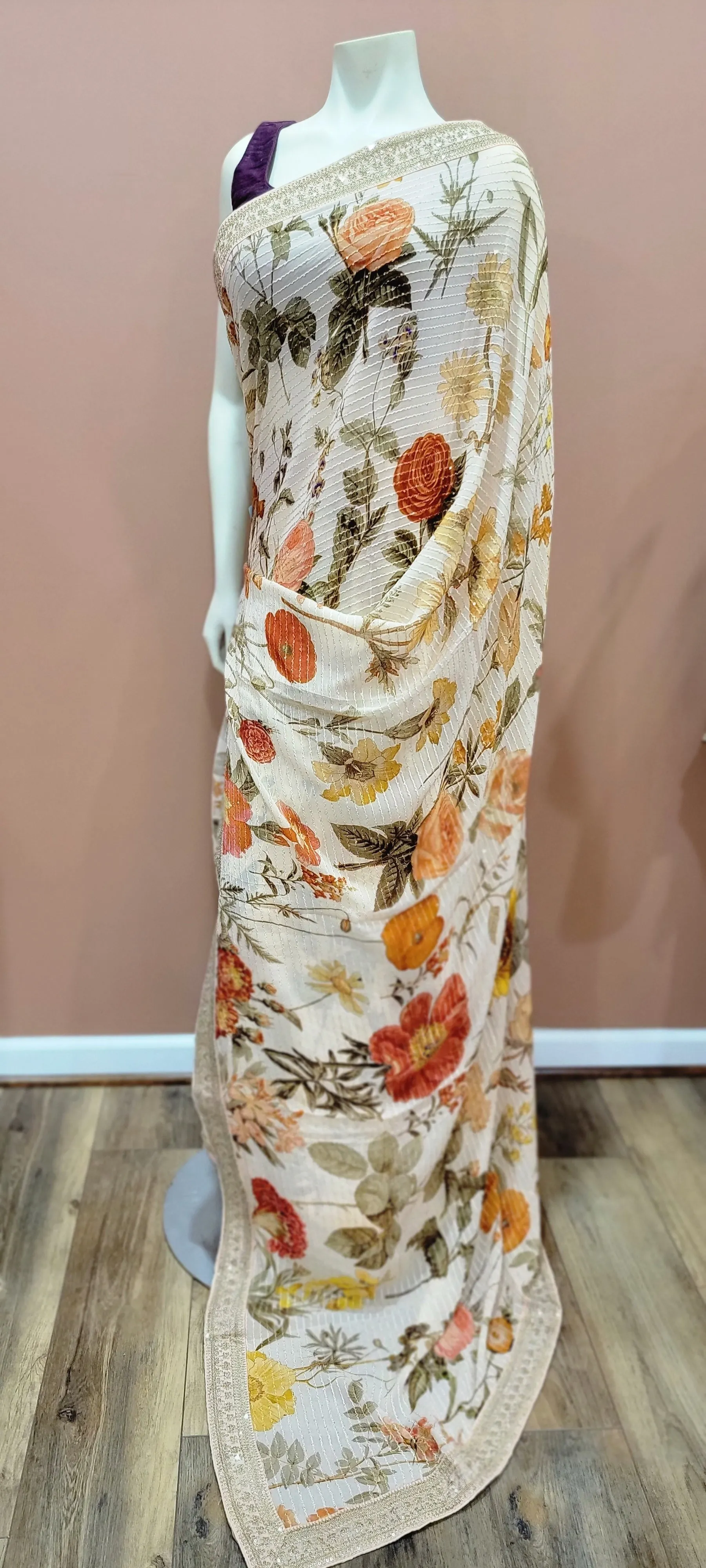 Georgette Sequence Saree w/ Blouse in Variations