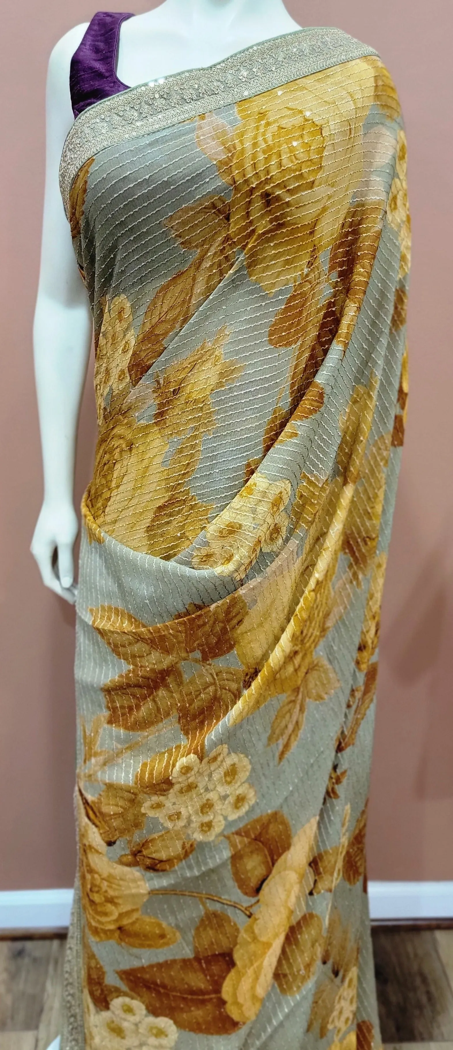 Georgette Sequence Saree w/ Blouse in Variations