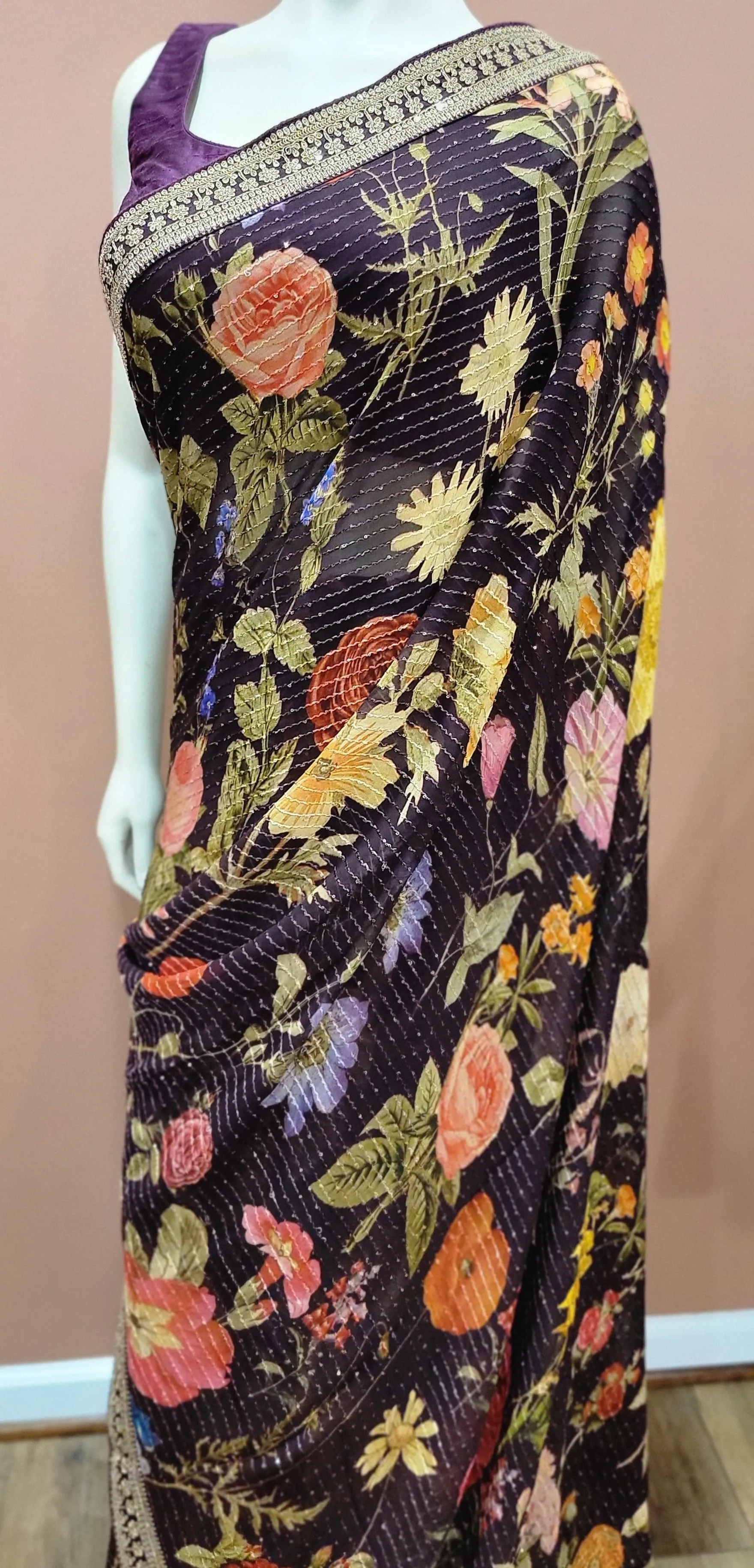 Georgette Sequence Saree w/ Blouse in Variations