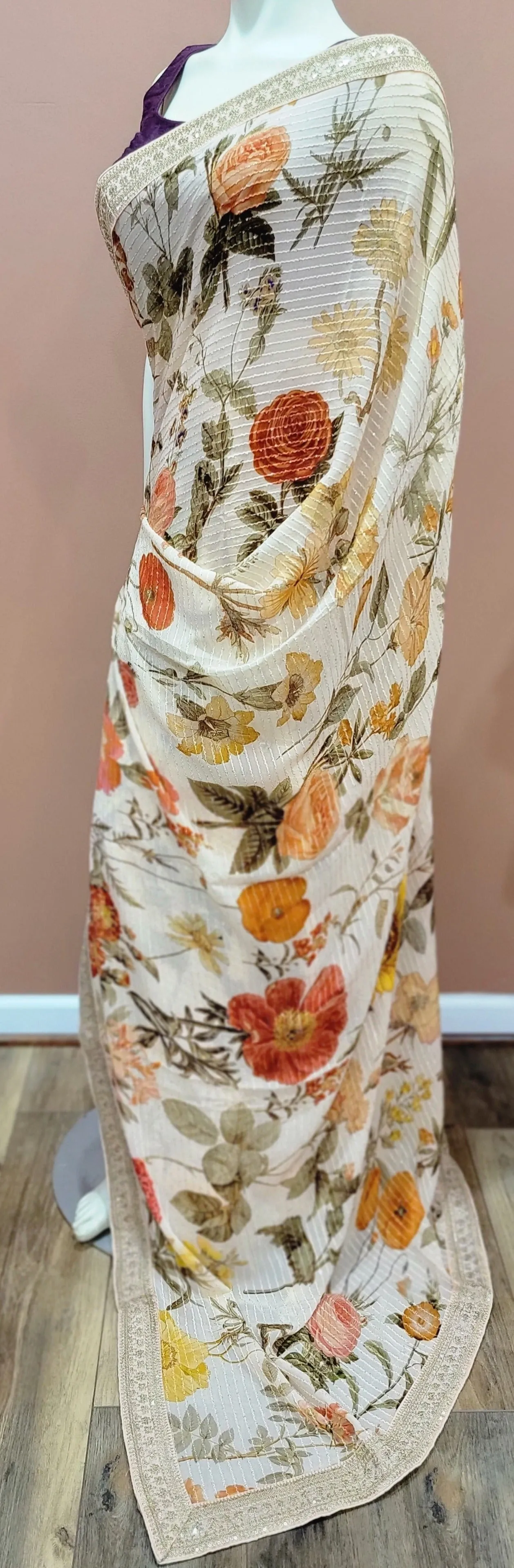 Georgette Sequence Saree w/ Blouse in Variations