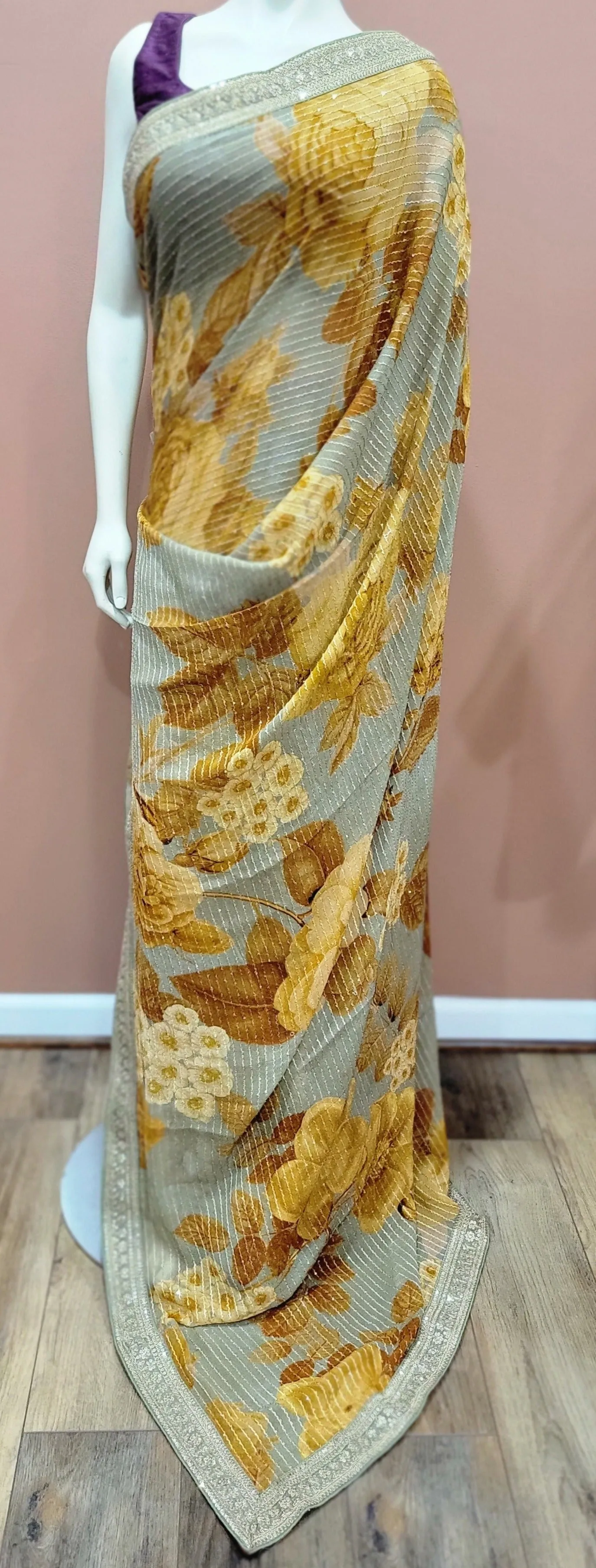 Georgette Sequence Saree w/ Blouse in Variations