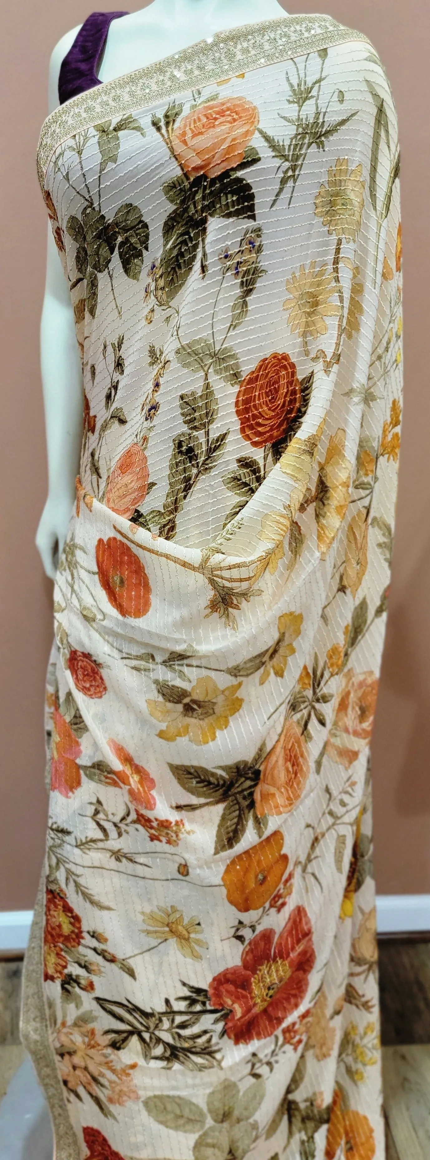 Georgette Sequence Saree w/ Blouse in Variations