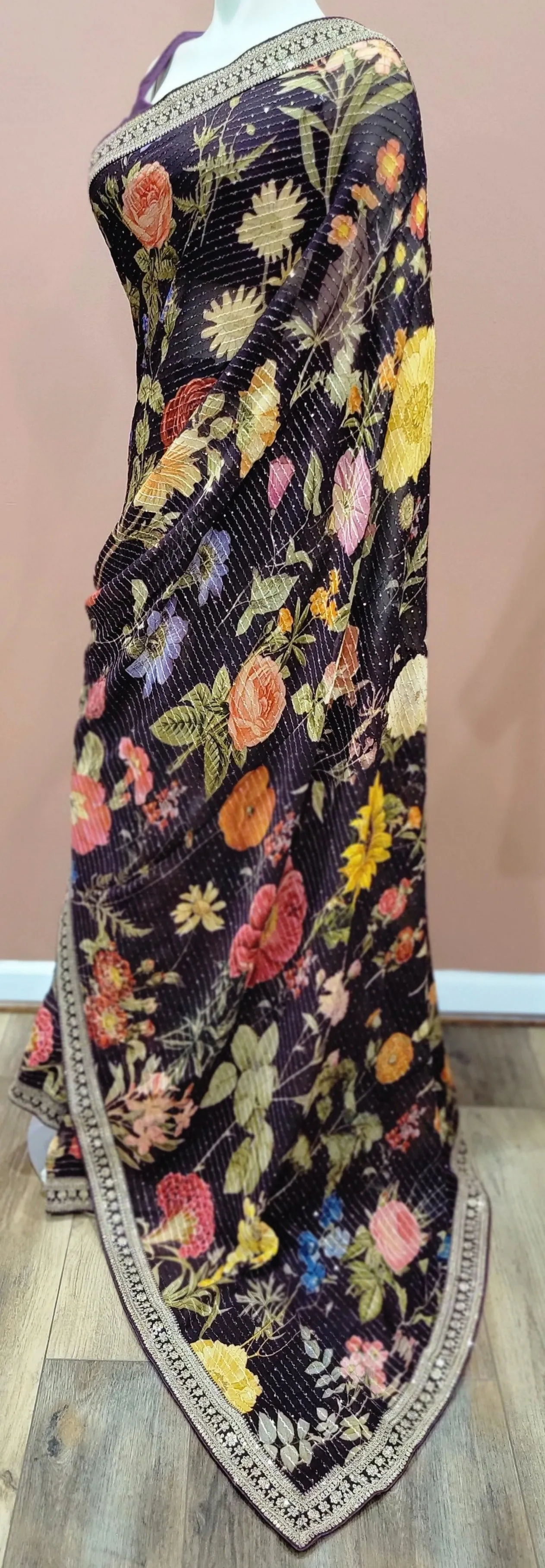 Georgette Sequence Saree w/ Blouse in Variations