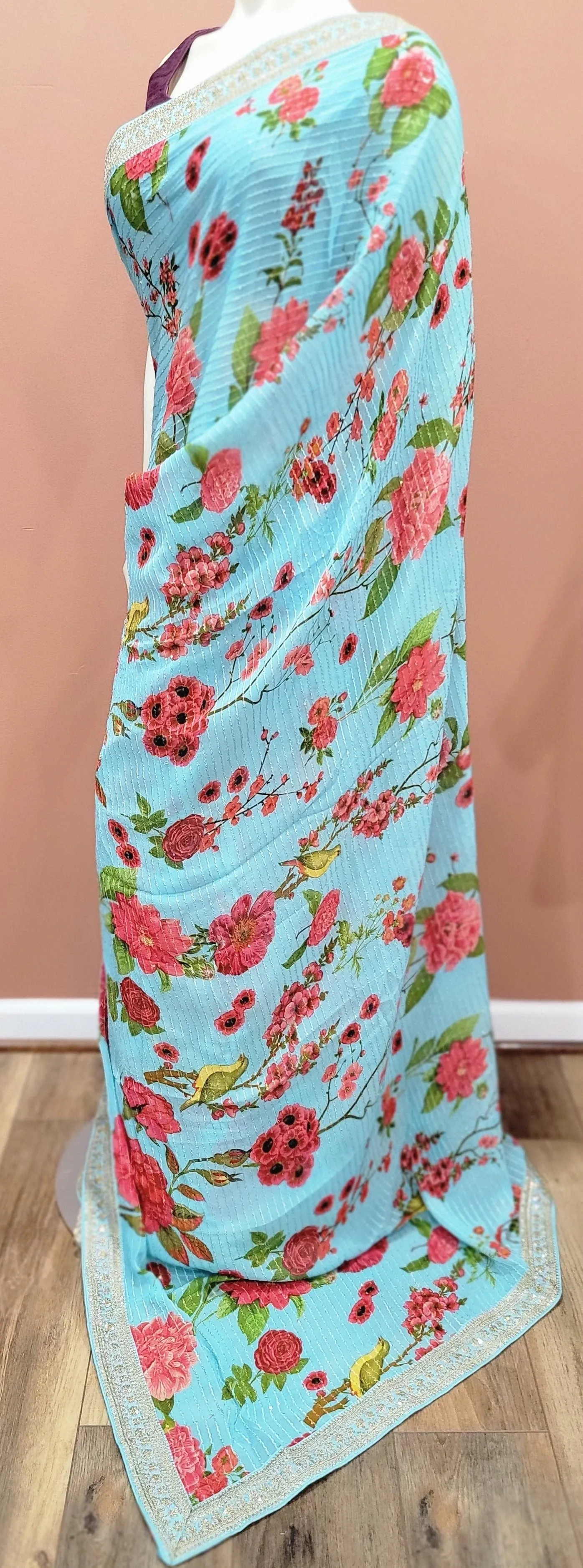 Georgette Sequence Saree w/ Blouse in Variations