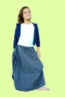 Girls Long Draped Adjustable Length Mid Weight Butoh Blue Scala  Skirt
