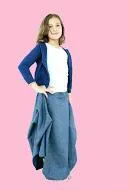 Girls Long Draped Adjustable Length Mid Weight Butoh Blue Scala  Skirt