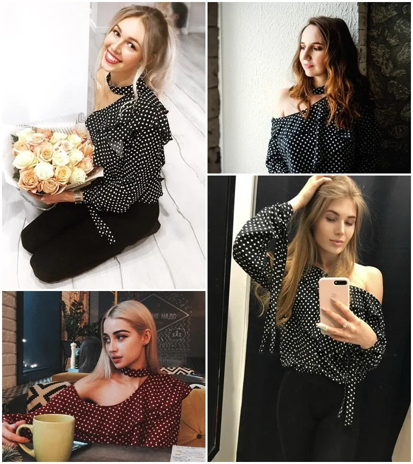 Glam Polka Dot Blouse - Black White