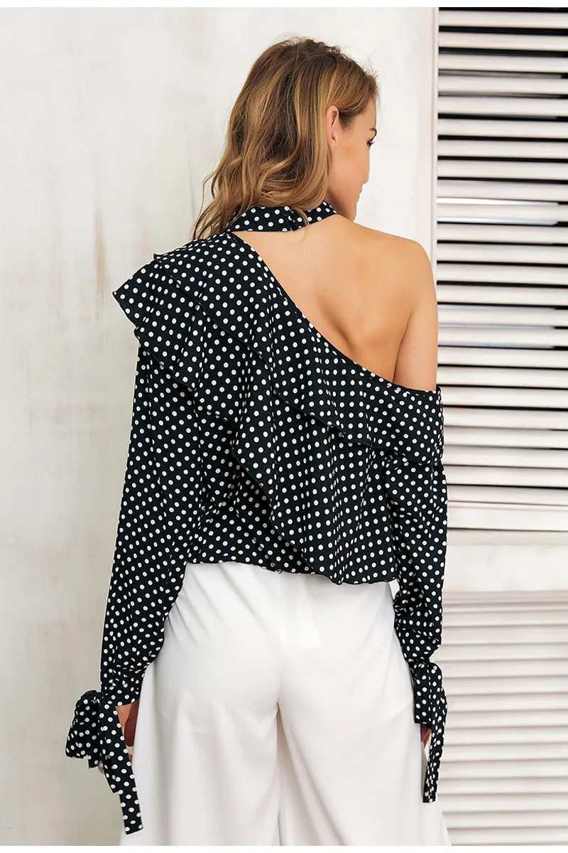 Glam Polka Dot Blouse - Black White