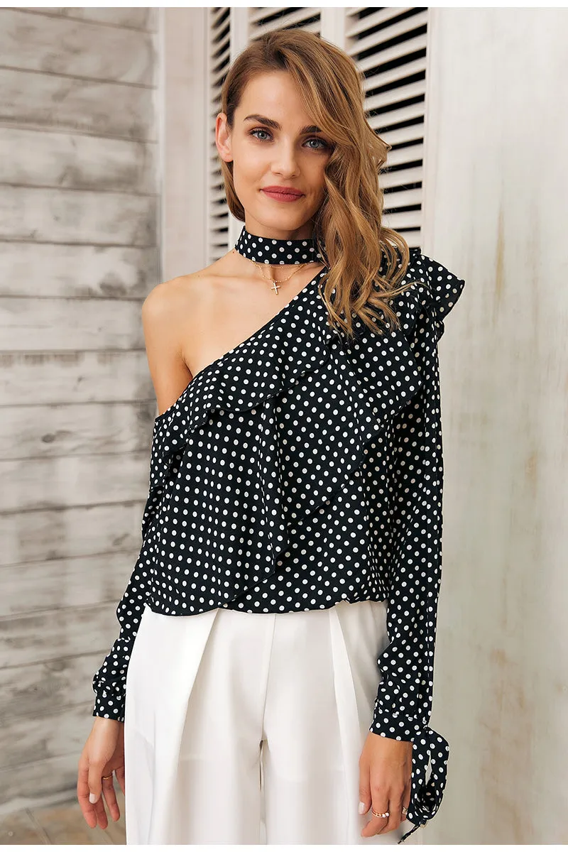 Glam Polka Dot Blouse - Black White