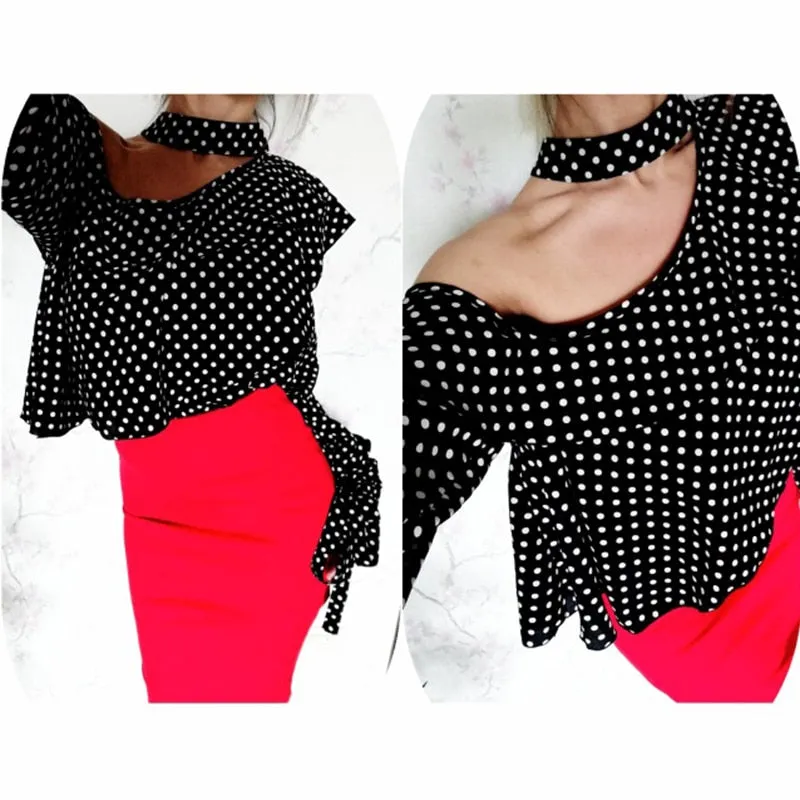 Glam Polka Dot Blouse - Black White
