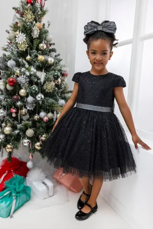 Glitter Tulle Little Black Dress for Girl