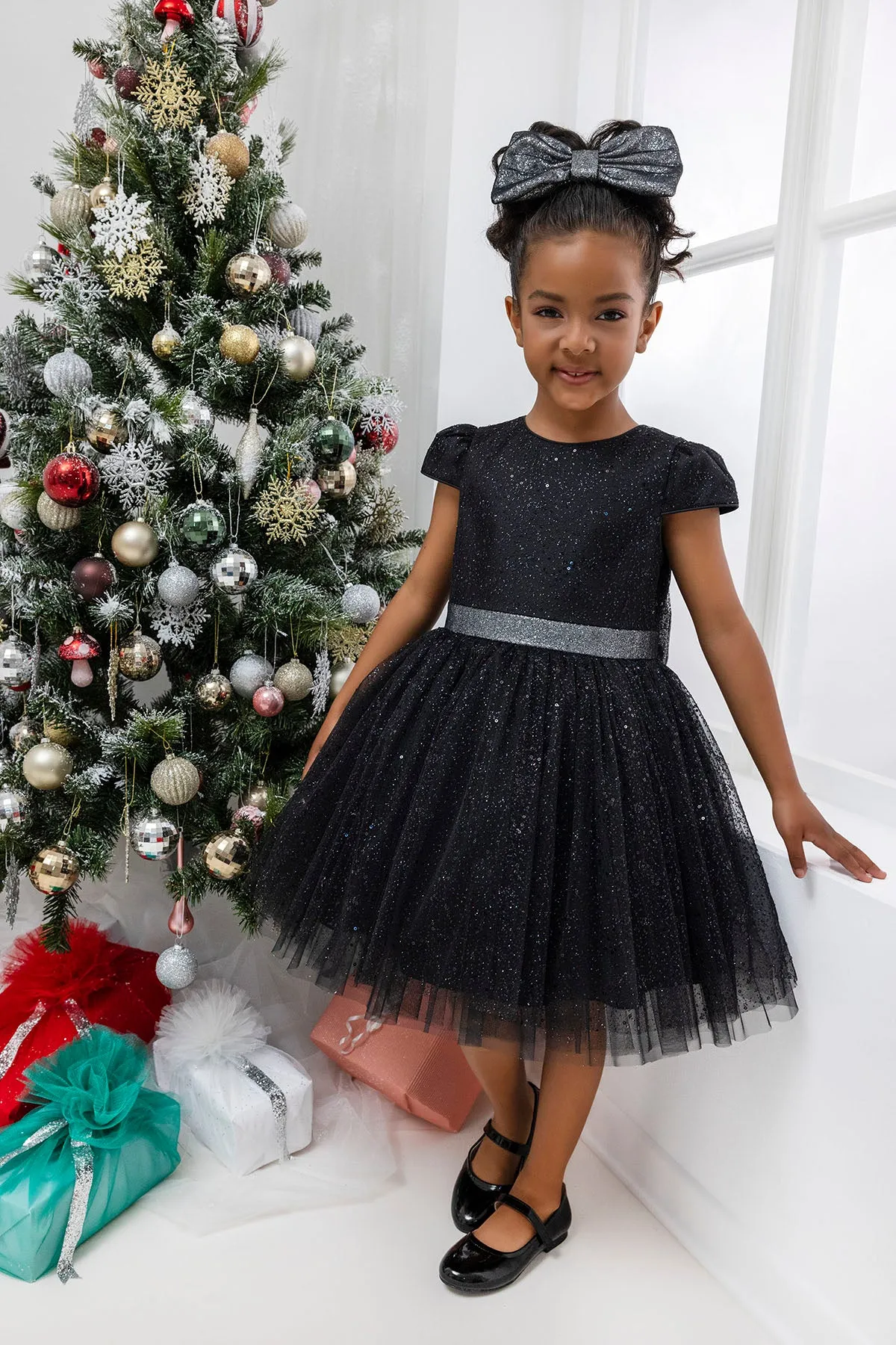 Glitter Tulle Little Black Dress for Girl