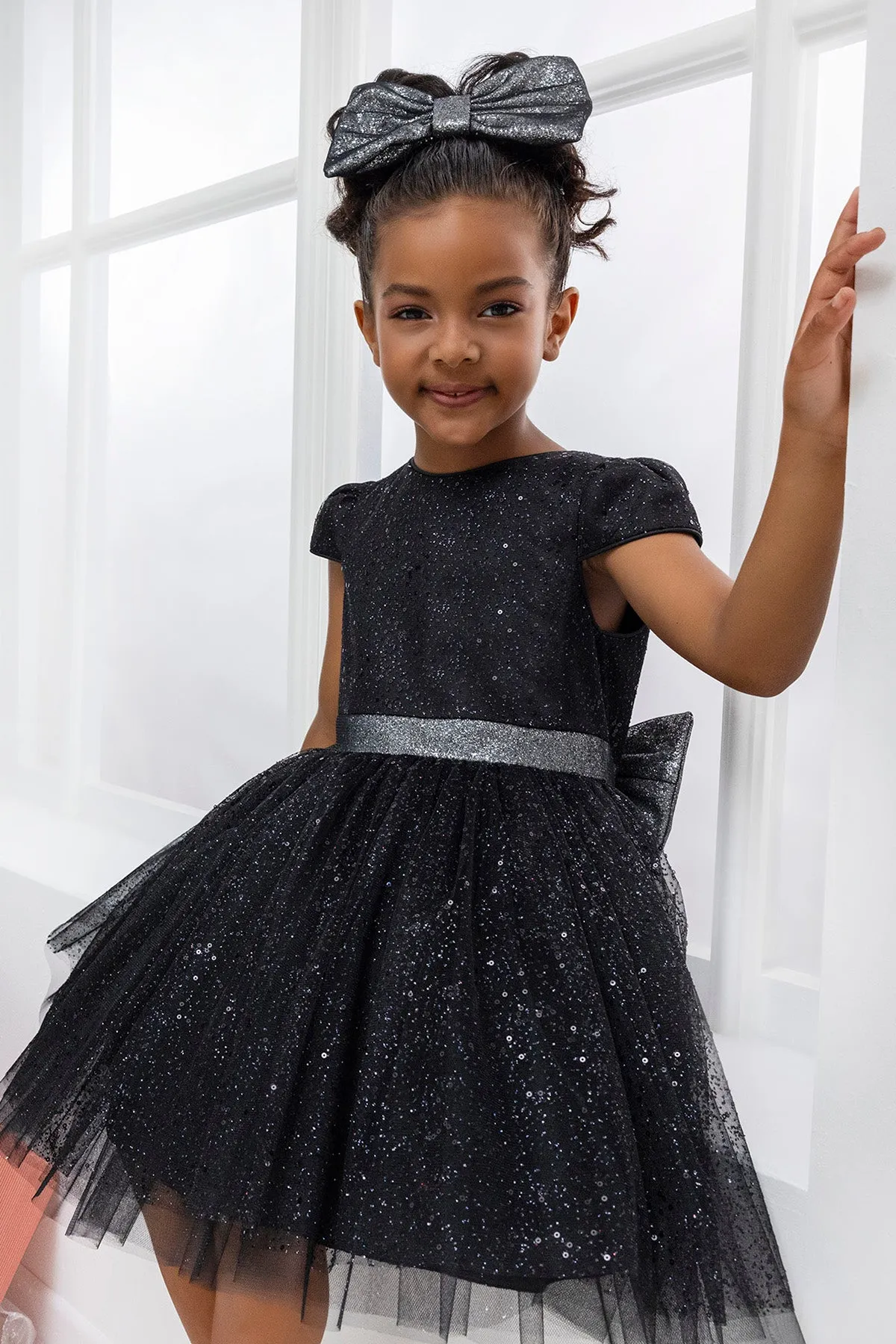 Glitter Tulle Little Black Dress for Girl