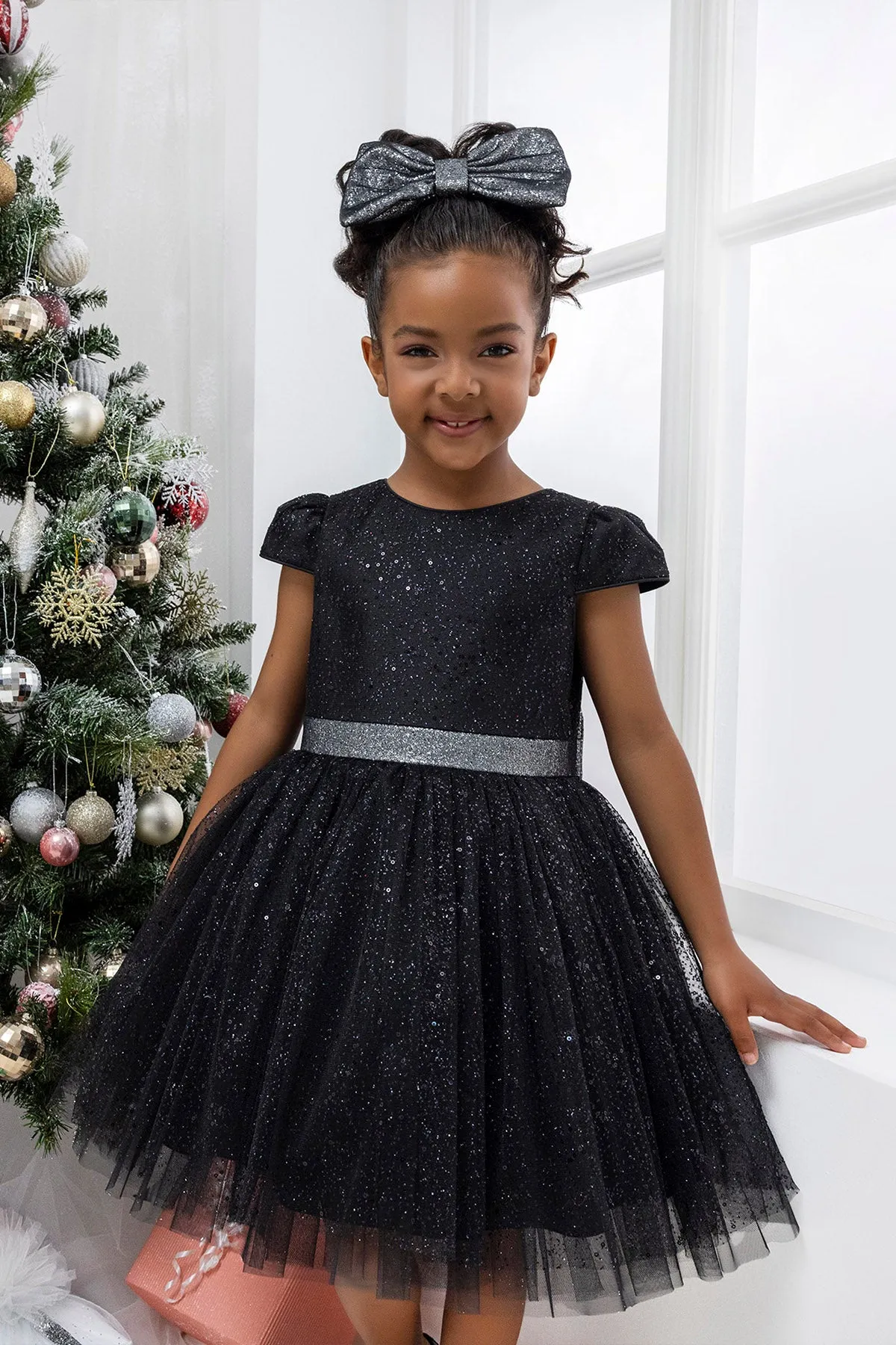 Glitter Tulle Little Black Dress for Girl