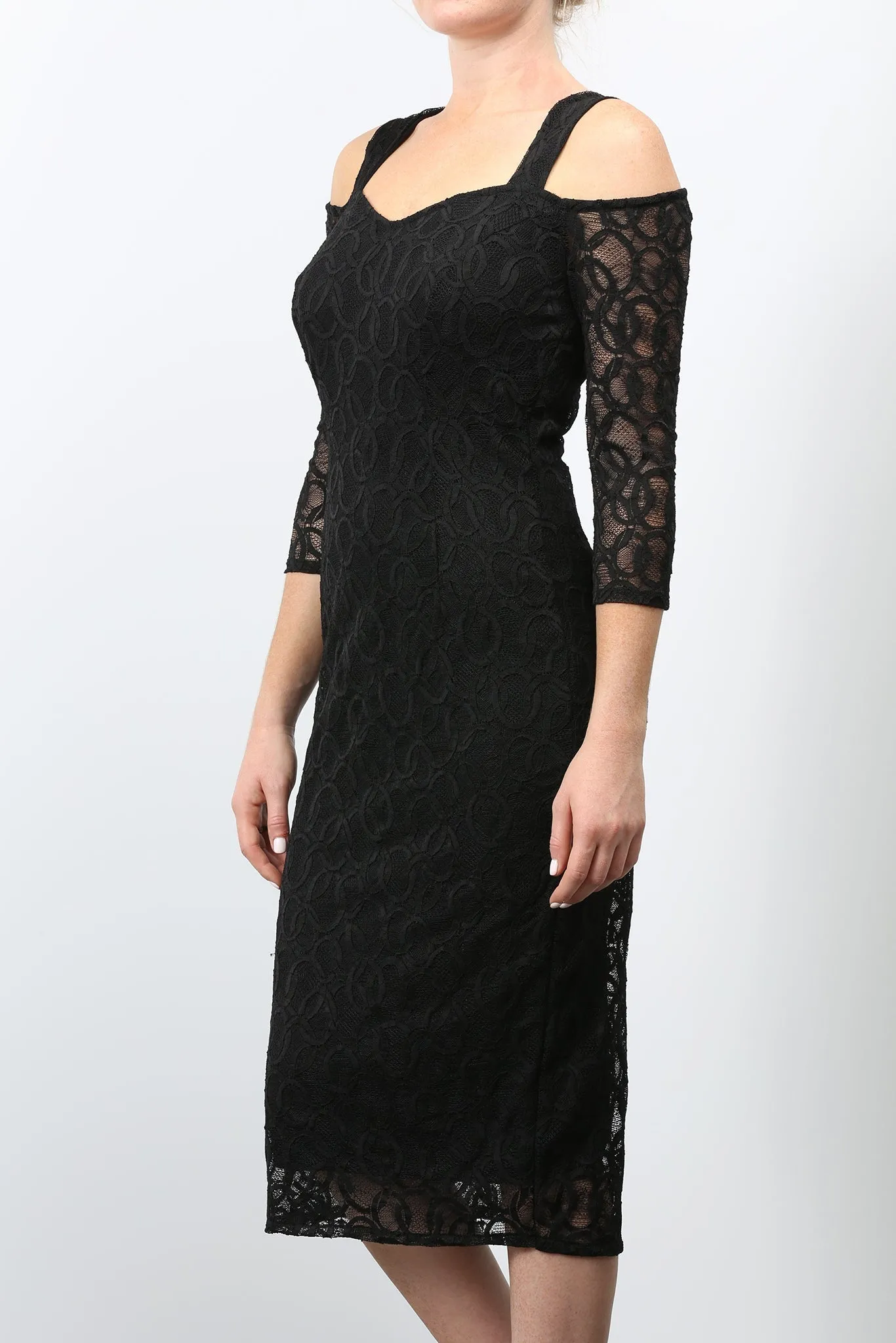 GOLDIE Cold Shoulder Lace Dress Black
