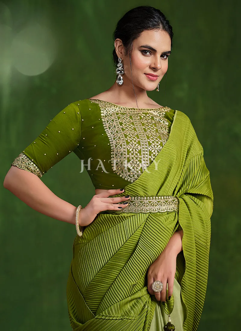 Green Ombré Multi Embroidery Premium Silk Saree