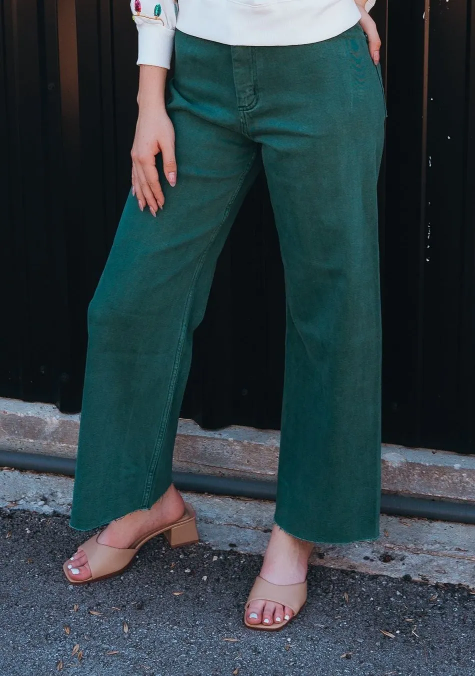 Green Straight Wide Leg Pants MMP623