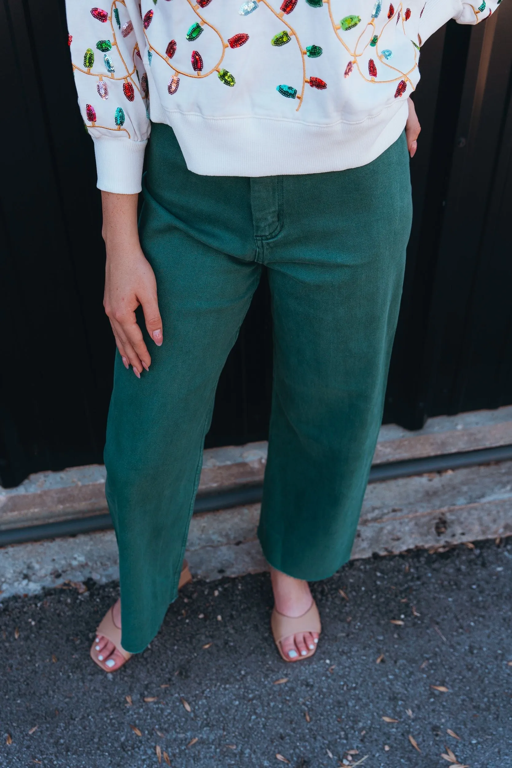 Green Straight Wide Leg Pants MMP623