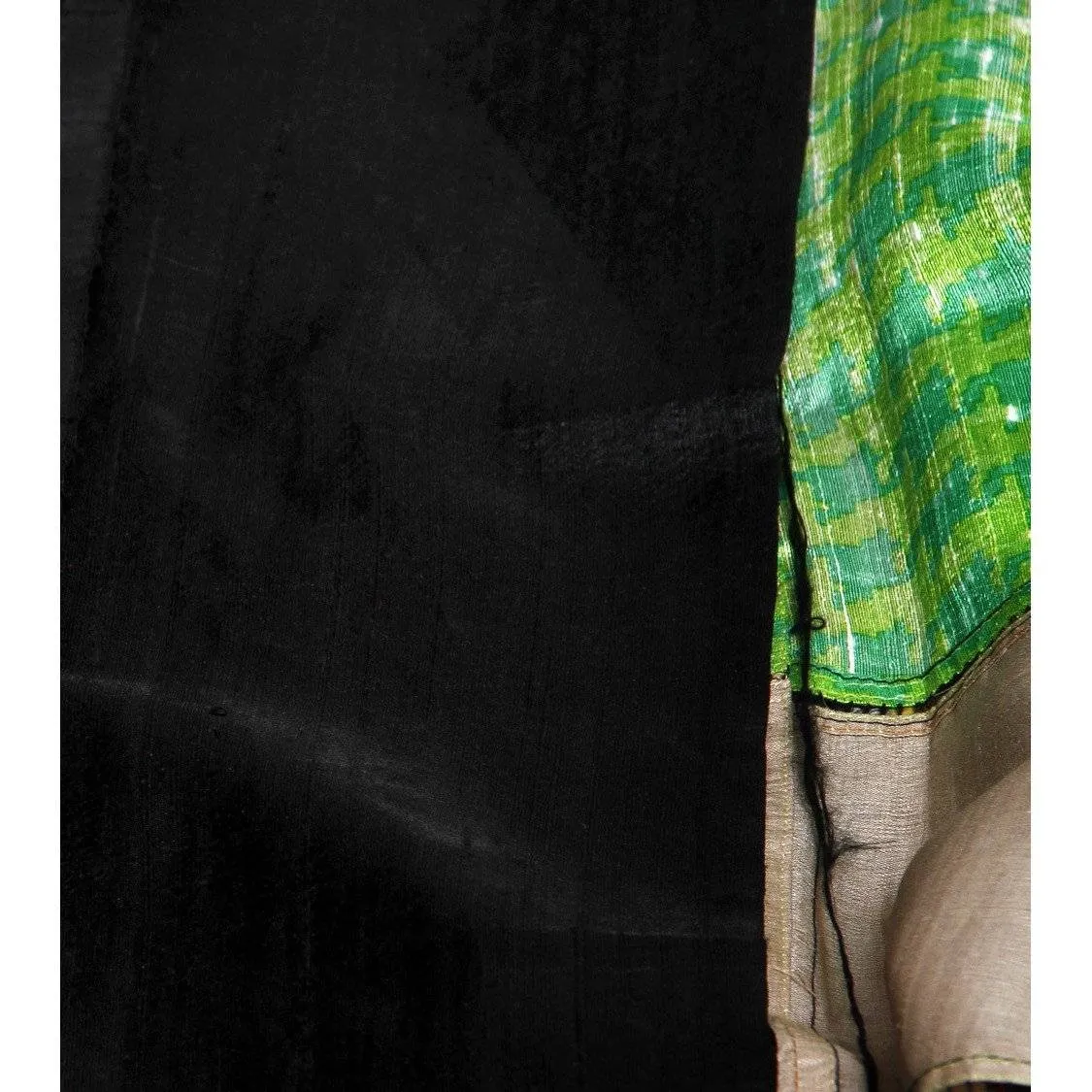 Grey & Green Muga Silk Saree with Banarasi Silk Border
