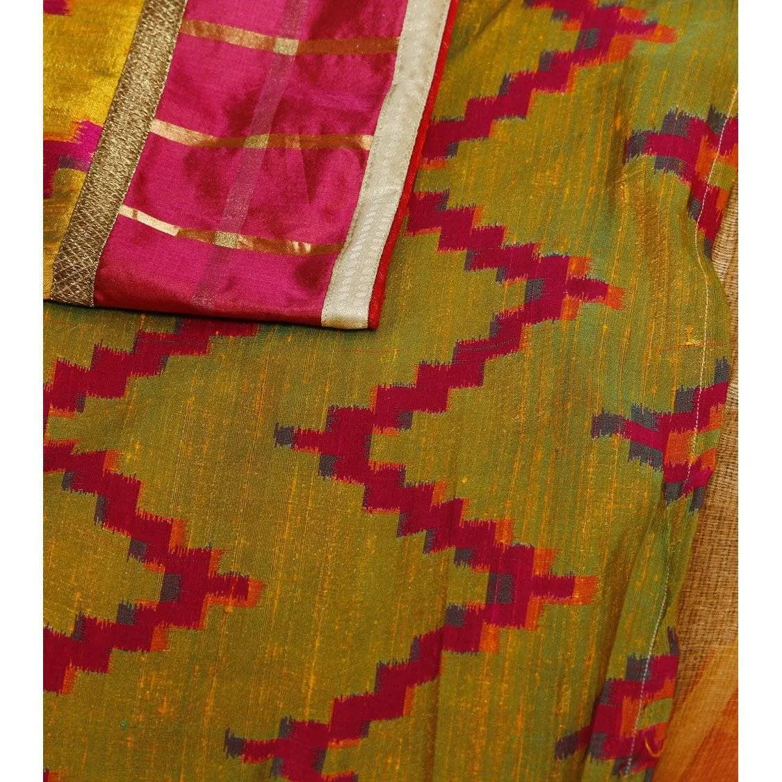 Grey & Peach Muga Silk Saree with Banarasi Silk Border
