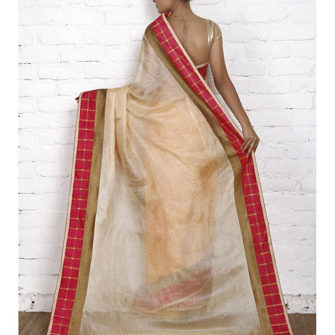 Grey & Peach Muga Silk Saree with Banarasi Silk Border
