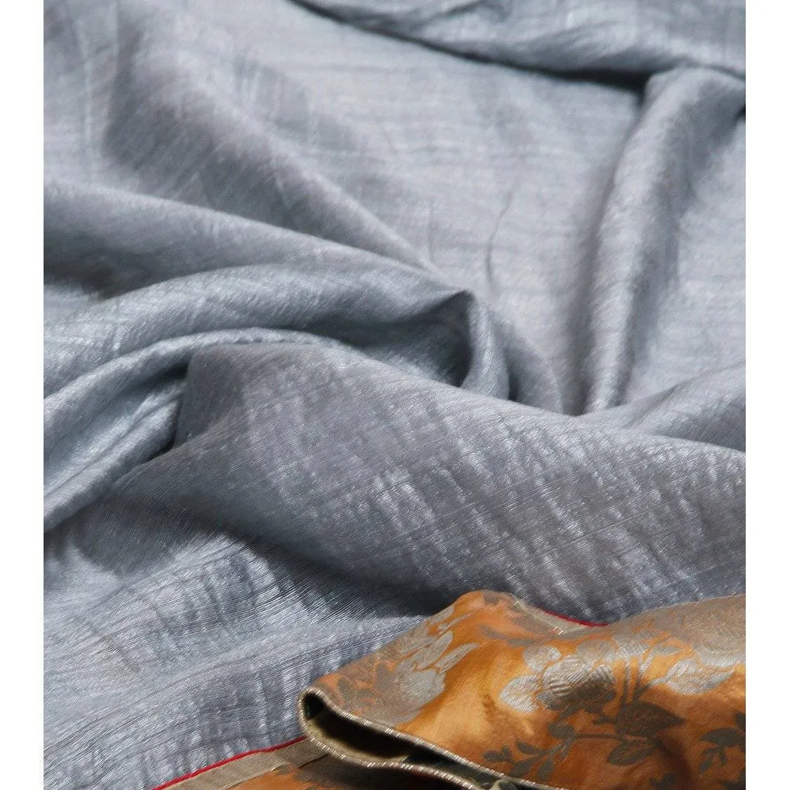 Grey Muga Silk Saree with Banarasi Brocade Border