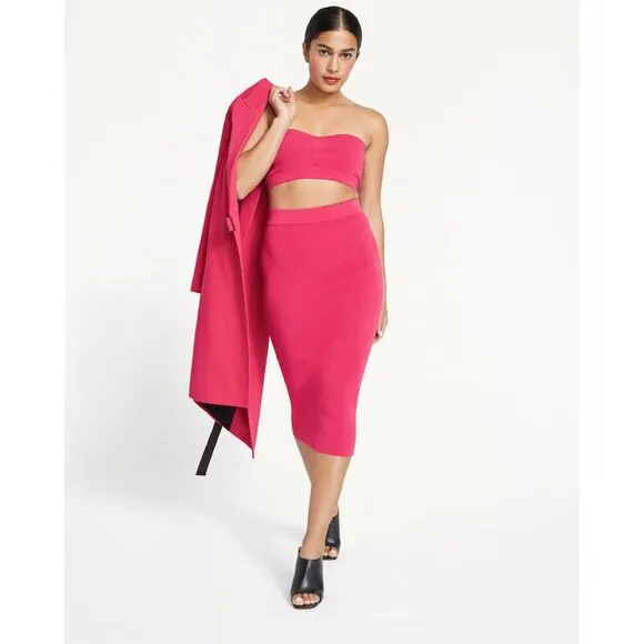 GSTQ Ribbed Pencil Skirt Pink