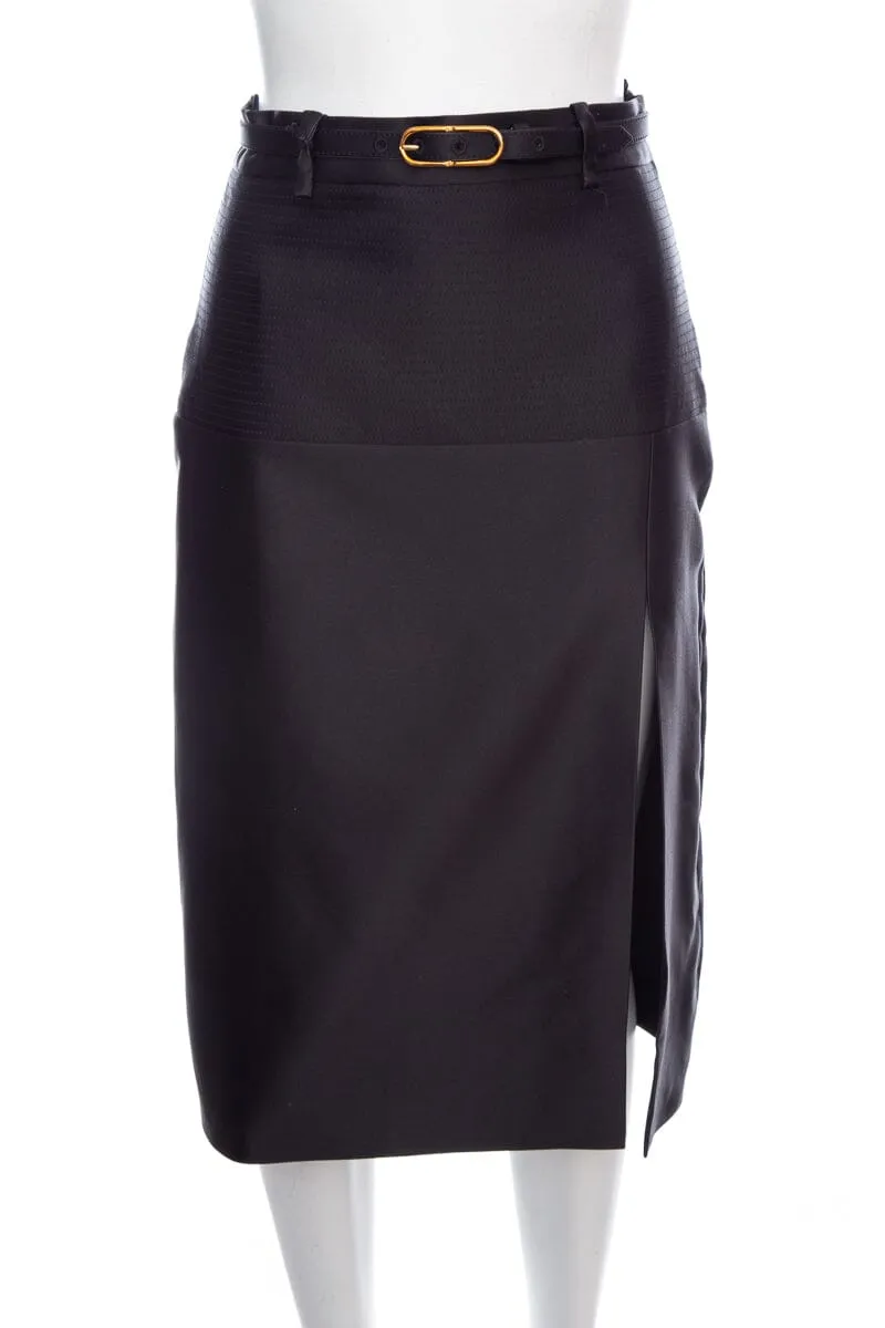 Gucci Black Satin Knee Length Belted Skirt SZ 38 NWT