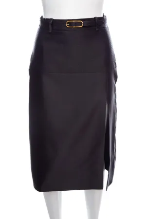 Gucci Black Satin Knee Length Belted Skirt SZ 38 NWT