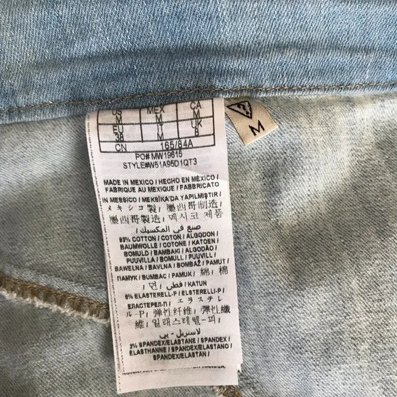 Guess denim destroyed zip up pencil skirt size M
