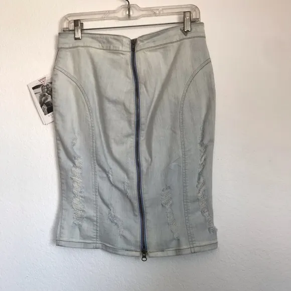 Guess denim destroyed zip up pencil skirt size M