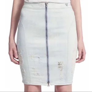 Guess denim destroyed zip up pencil skirt size M