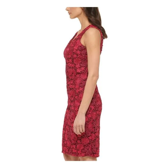 GUESS Womens Burgundy Open Back Back Slit-hem Lined Sleeveless Sheath Dress 4