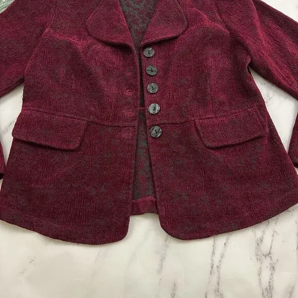 Habitat Womens Jacquard Velvet Blazer Jacket Size XS Burgundy Red Dark