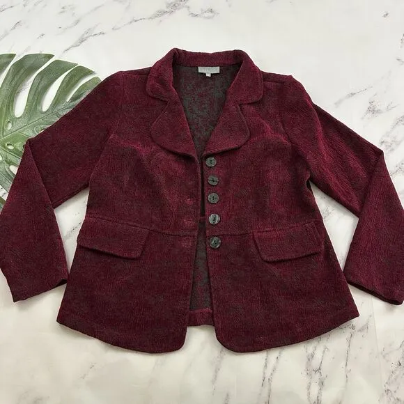 Habitat Womens Jacquard Velvet Blazer Jacket Size XS Burgundy Red Dark