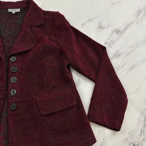 Habitat Womens Jacquard Velvet Blazer Jacket Size XS Burgundy Red Dark