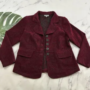 Habitat Womens Jacquard Velvet Blazer Jacket Size XS Burgundy Red Dark