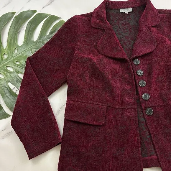 Habitat Womens Jacquard Velvet Blazer Jacket Size XS Burgundy Red Dark