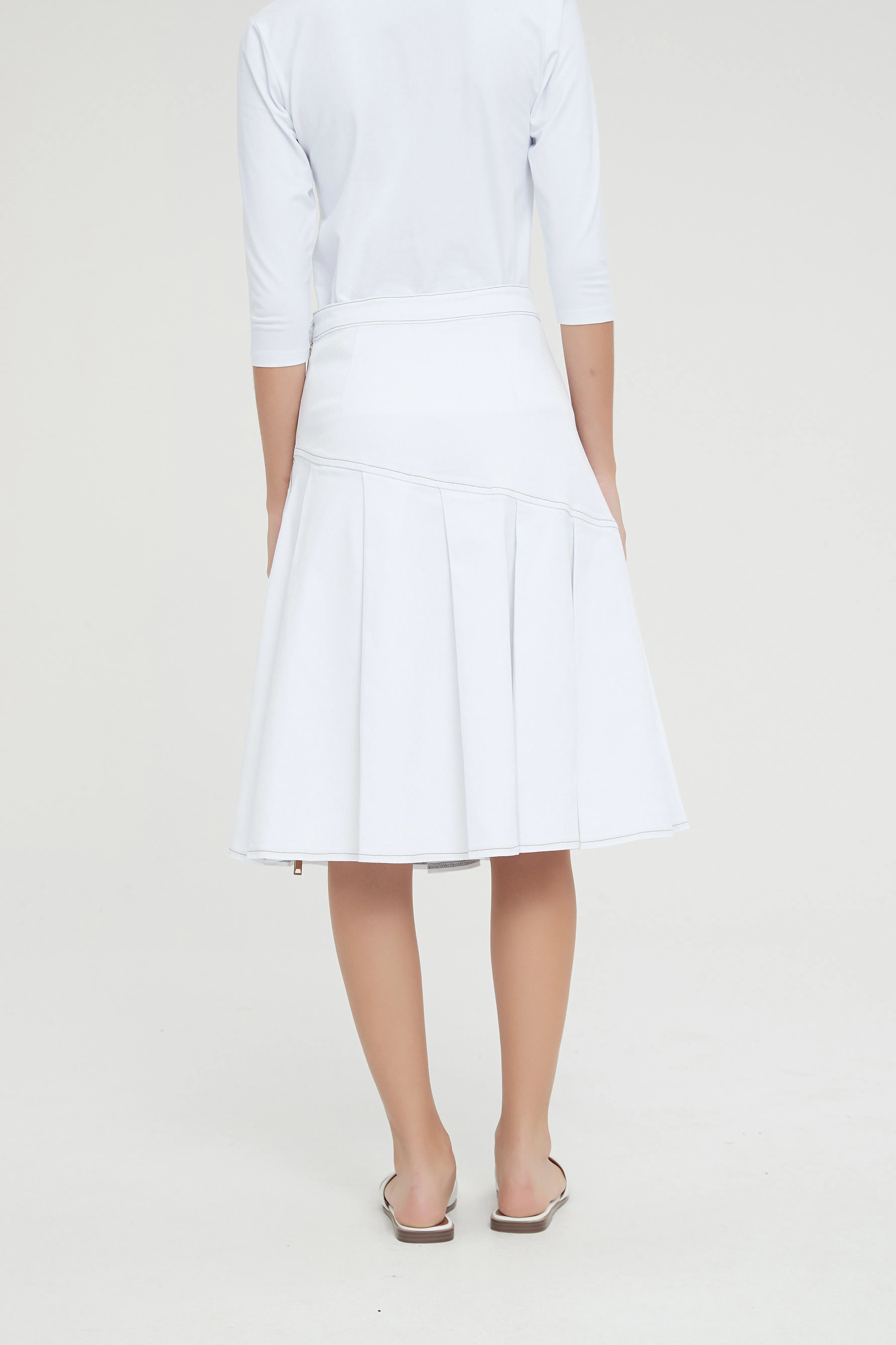 HALF PLEAT JEAN SKIRT byMM - WHITE DENIM